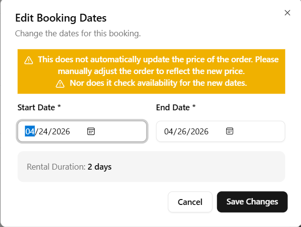 Edit Booking Dates modal
