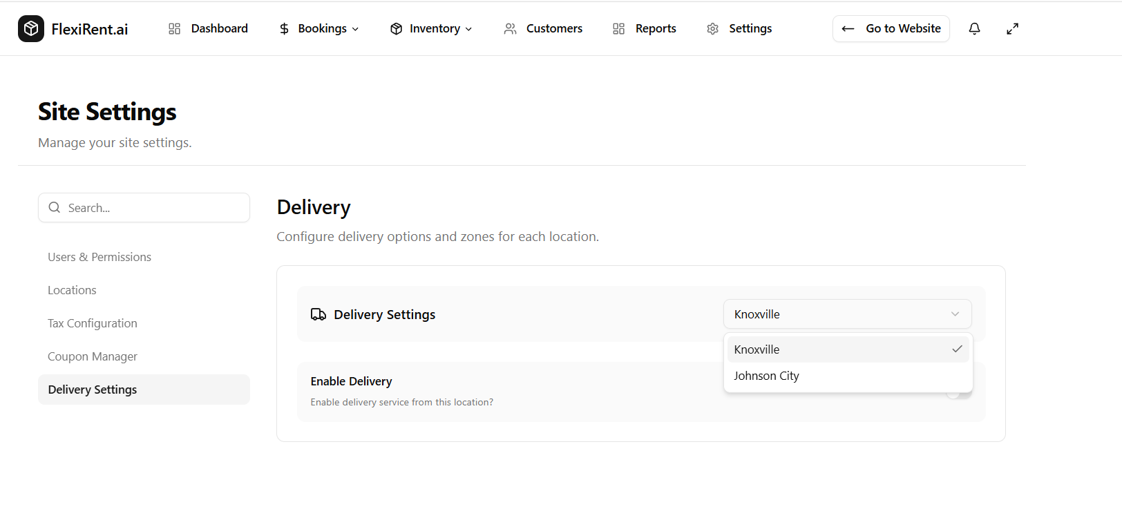Location dropdown showing multiple locations